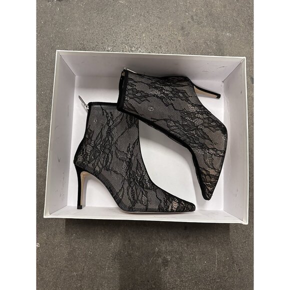 L'AGENCE Mila Booties Heels Lace Black Suede Leather - Picture 1 of 6